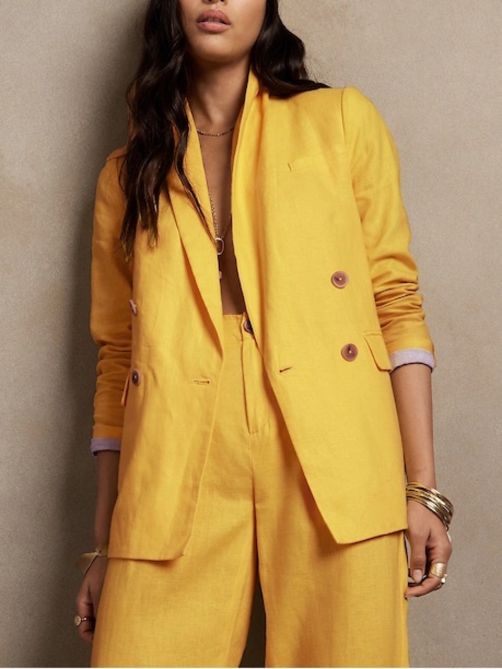 BANANA REPUBLIC 100% Linen Double Breast Blazer in Yellow